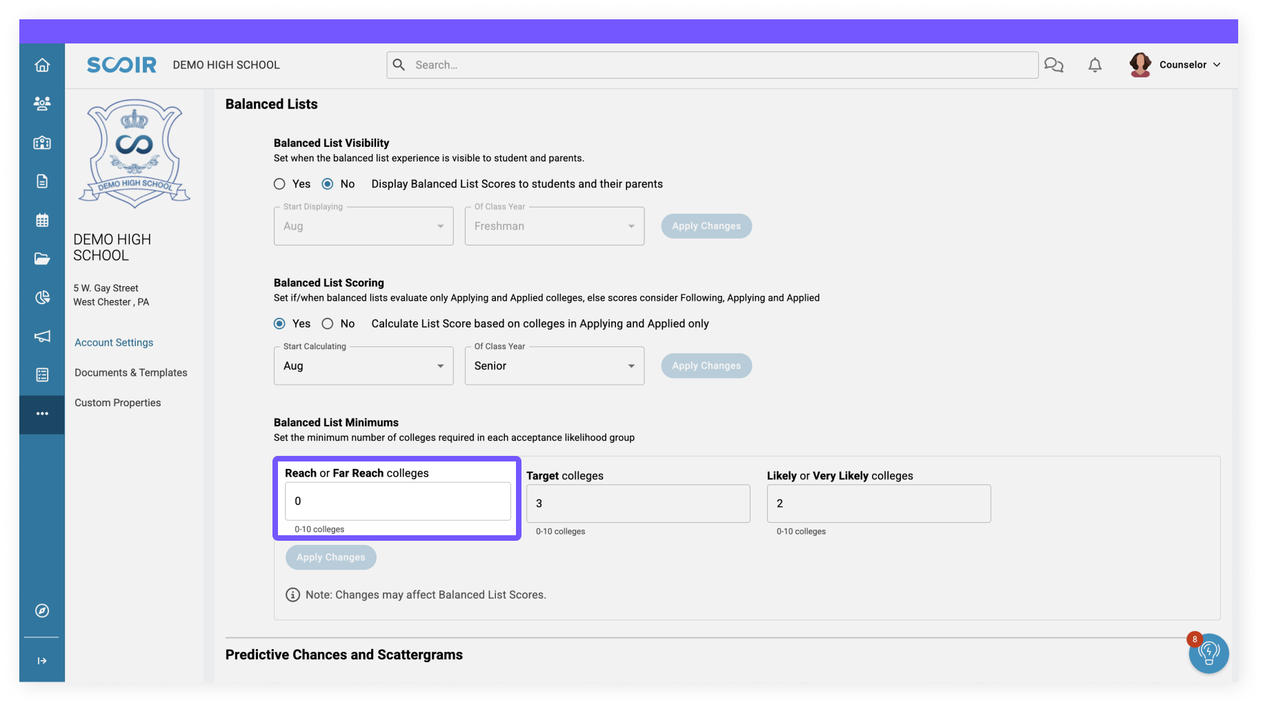 zero minimum for balanced lists - Scoir AI 2.0