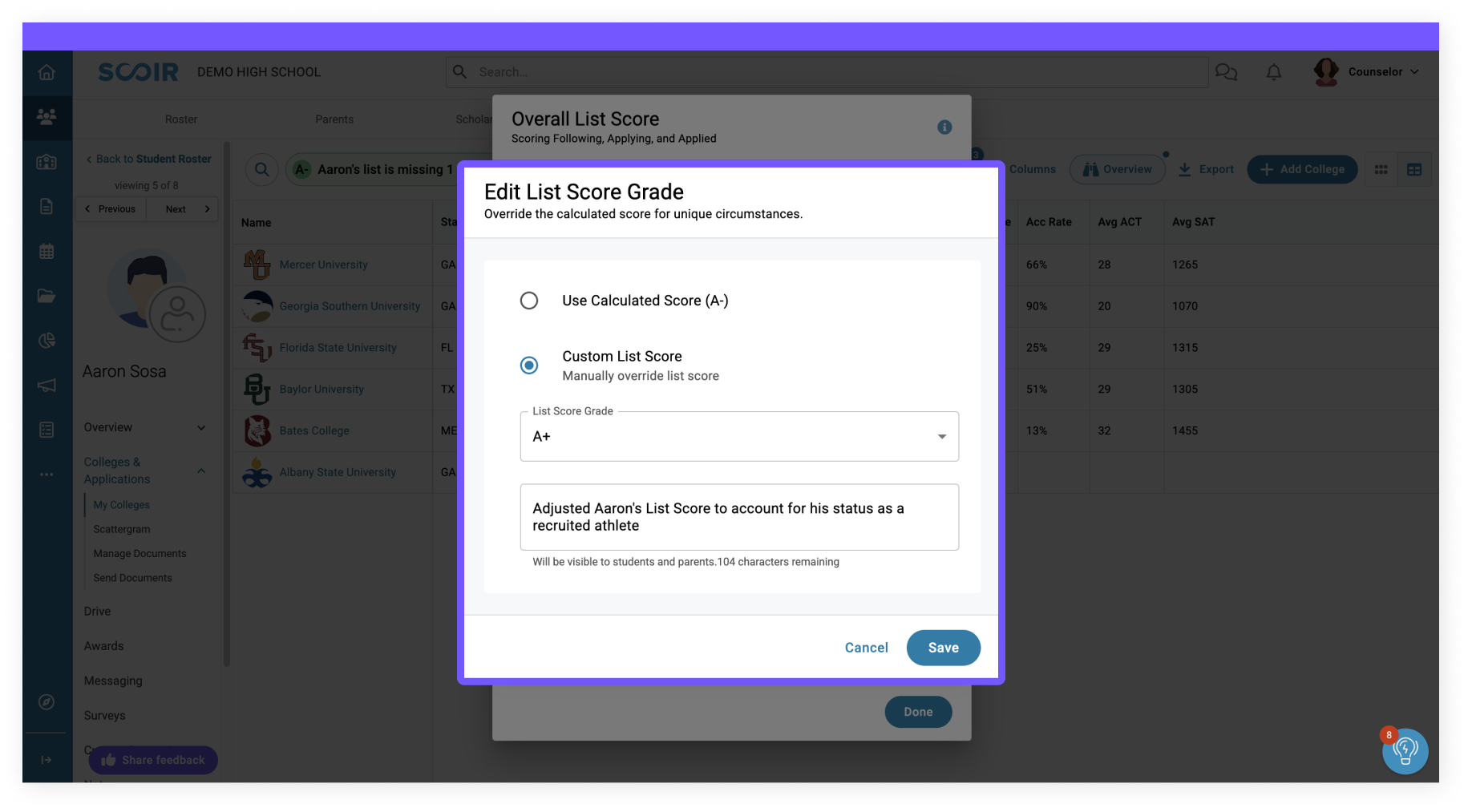 override list score - Scoir AI 2.0