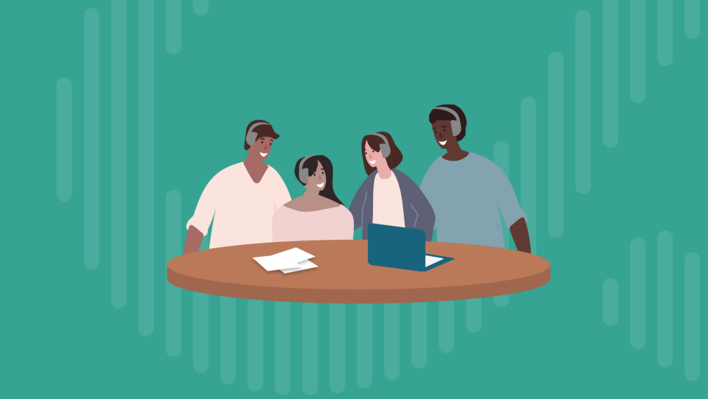 Counselor Tips for Student and Parent/Guardian Harmony: A Podcast Recap - illustration of parents and counselor talking to student at round table with headphones on