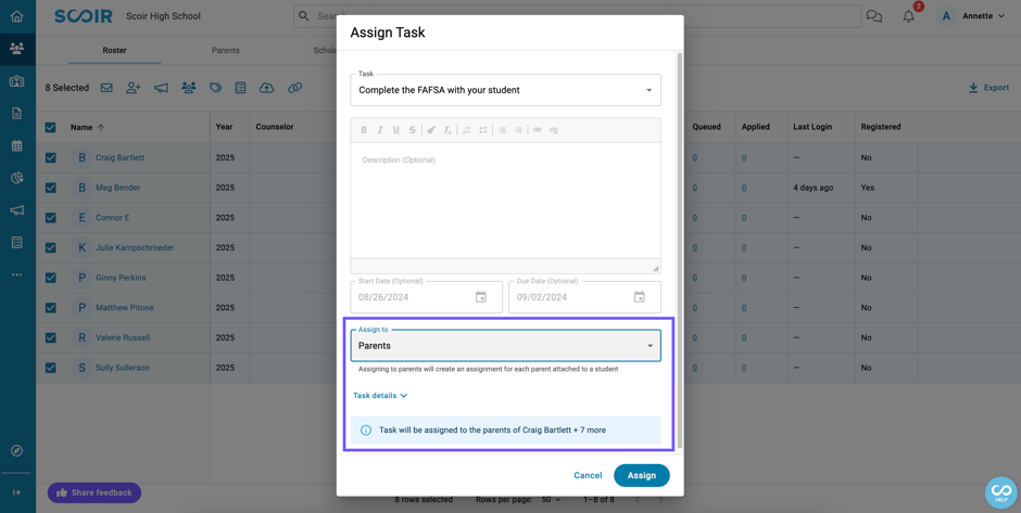 Parent Task Assignment Screen 2