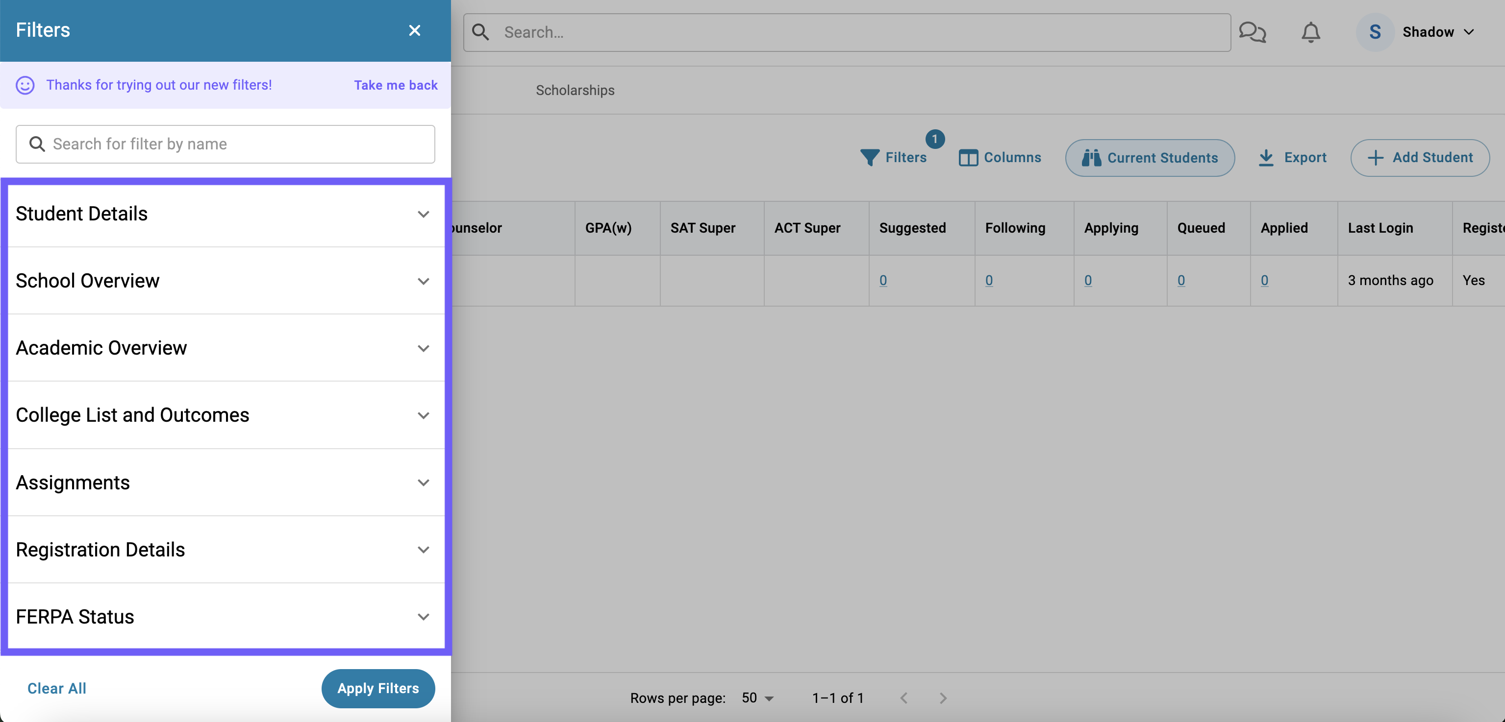 Collapsable Sections in Filter