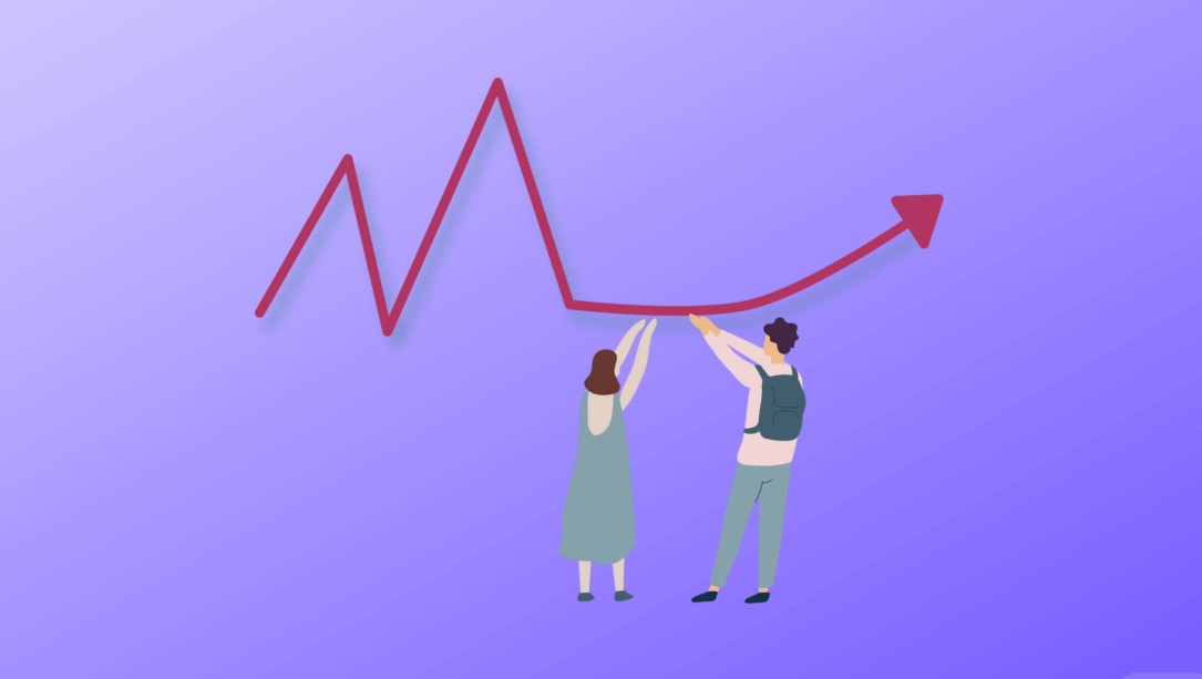 For Counselors: How We’ve Improved in Scoir in the Past 18 Months - counselor and student holding up red line graph going upwards