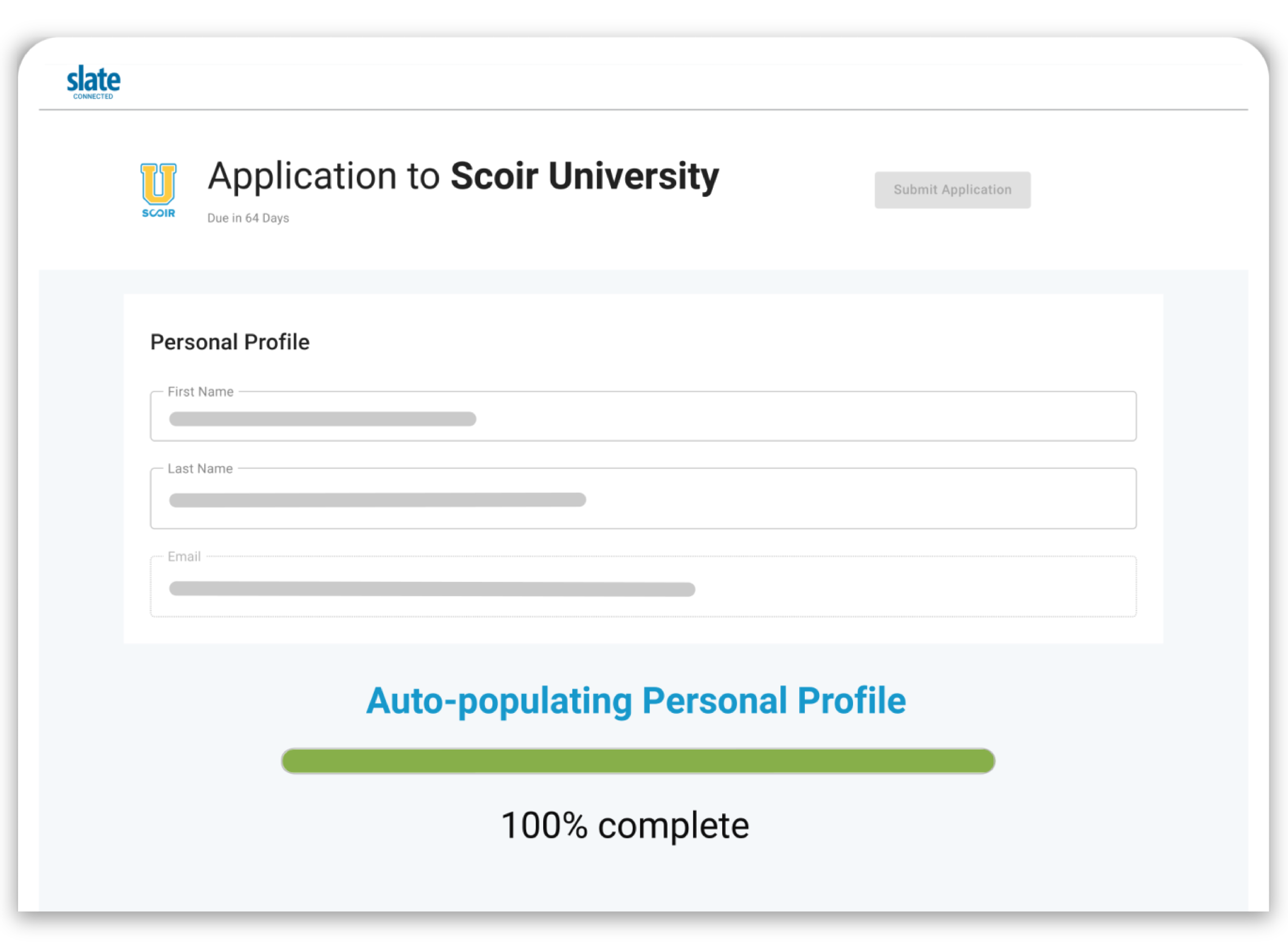 illustration of an example Apply with Scoir application to Scoir University